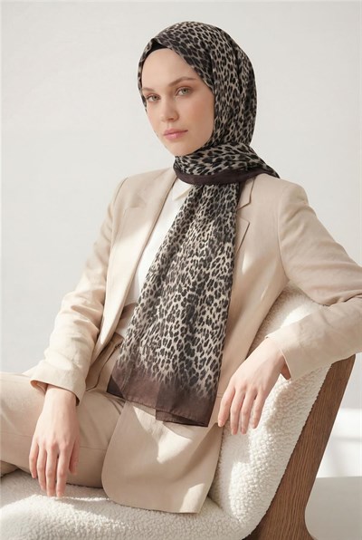 Leopar Desen Pamuklu Çikolata Kahve 90X200 Soft Şal