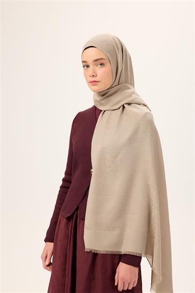 Pamuk Polyester Liva Şal Koyu Bej Kaymaz Tok Duruşlu 90x200