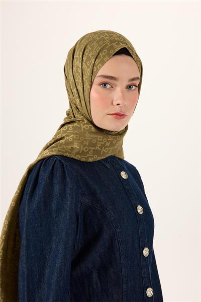 Pamuk Polyester Liva Şal Zeytin Yeşili Kaymaz Tok Duruşlu 90x200