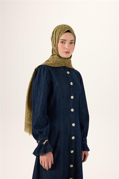 Pamuk Polyester Liva Şal Zeytin Yeşili Kaymaz Tok Duruşlu 90x200