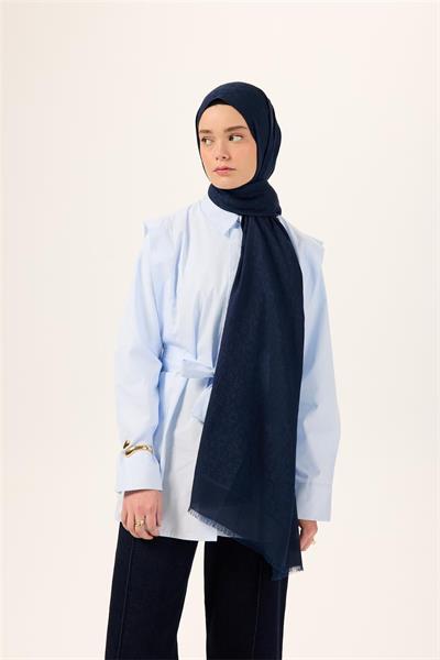 Pamuk Polyester Liva Şal Lacivert Nefes Alan Dokulu 90x200