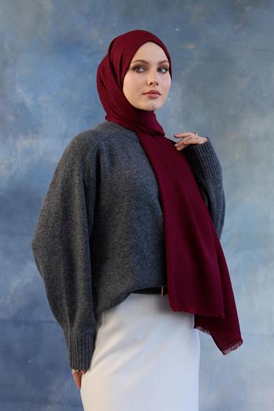 Logo Desen Pamuk Jakar Şal Bordo 8008-02