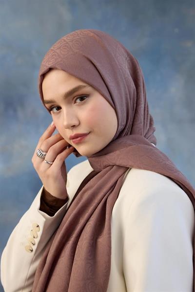 Logo Desen Pamuk Jakar Şal Gül Kurusu 8008-01