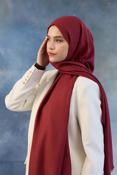 Logo Desen Pamuk Jakar Şal Kırmızı 8008-15