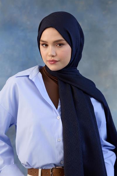 Logo Desen Pamuk Jakar Şal Koyu Lacivert 8008-07