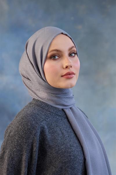 Logo Desen Pamuk Jakar Şal Lavanta Gri 8008-04