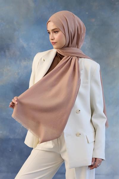 Logo Desen Pamuk Jakar Şal Tatlı Vizon 8008-23