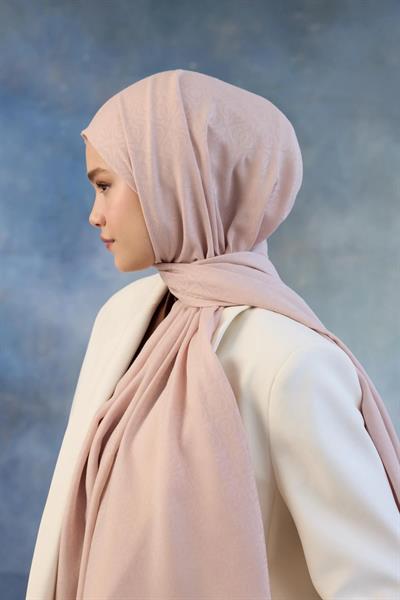 Logo Desen Pamuk Jakar Şal Toz Pembe 8008-21