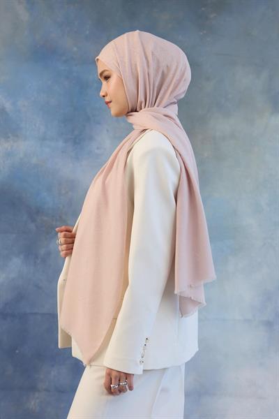 Logo Desen Pamuk Jakar Şal Toz Pembe 8008-21