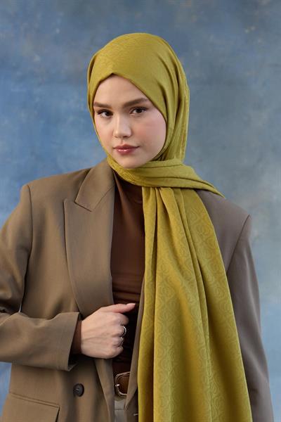 Logo Desen Pamuk Jakar Şal Yağ Yeşili 8008-11