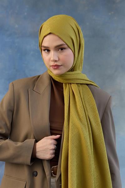 Logo Desen Pamuk Jakar Şal Yağ Yeşili 8008-11