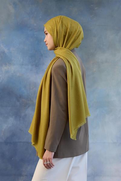 Logo Desen Pamuk Jakar Şal Yağ Yeşili 8008-11