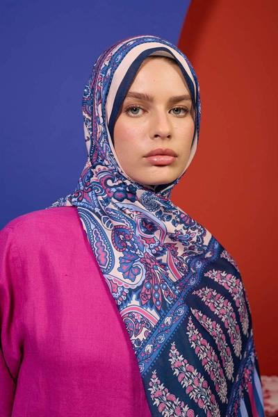 Marrakech Koleksiyon Soft Şal Gece Mavi Pembe 3049-10