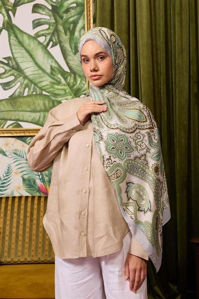 Marrakech Koleksiyon Soft Şal Gri Batalık Yeşili 3048-16