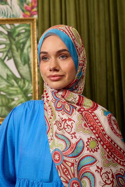 Marrakech Koleksiyon Soft Şal Kırmızı Mavi 3048-06