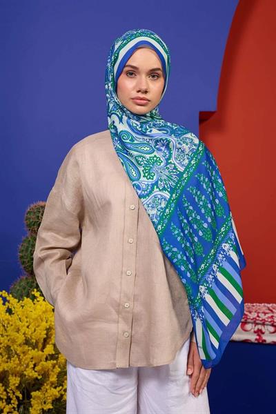 Marrakech Koleksiyon Soft Şal Mavi Çimen Yeşili 3049-14