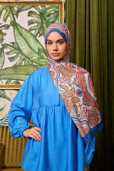 Marrakech Koleksiyon Soft Şal Mavi Turuncu 3048-11