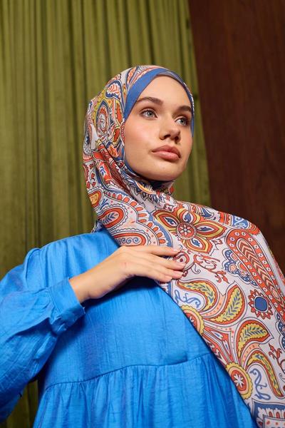 Marrakech Koleksiyon Soft Şal Mavi Turuncu 3048-11