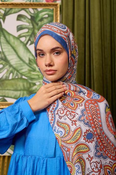 Marrakech Koleksiyon Soft Şal Mavi Turuncu 3048-11