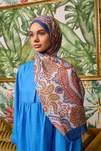 Marrakech Koleksiyon Soft Şal Mavi Turuncu 3048-11