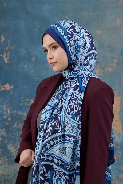 Mavi Hint Vual Şal - 5004-01