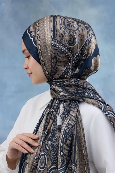 Mavi Kahve Hint Vual Şal -  5005-14