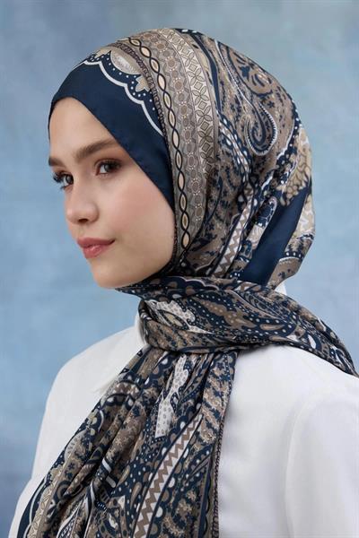 Mavi Kahve Hint Vual Şal - 5005-14