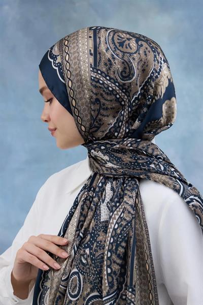 Mavi Kahve Hint Vual Şal - 5005-14