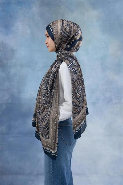 Mavi Kahve Hint Vual Şal - 5005-14