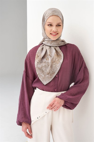 Monare Eşarp Etnik Motif Gümüş 90x90