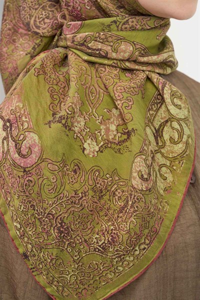 Monare Eşarp Etnik Motif Yeşil 90x90