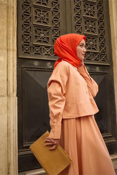 Monogram Pamuk İpek Eşarp Nar Çiçeği-Kırmızı Tonlu Desenli Tok Duruşlu 90x90