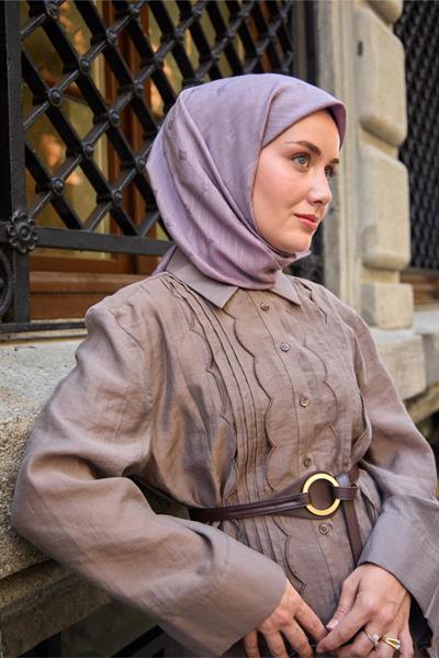 Monogram Pamuk İpek Eşarp Lila-Mor Tonlu Desenli Tok Duruşlu 90x90