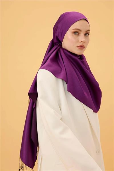 Mürdüm Siyah Düz Çift Taraflı İpek Şal Modeli