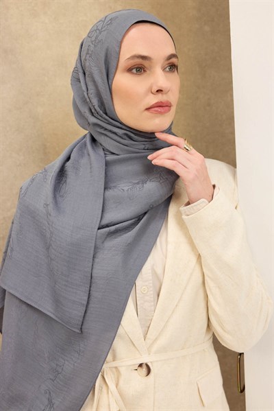 Naia Pamuk Şal Çiçek Desen Füme
