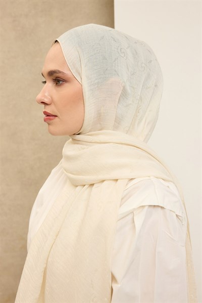 Naia Pamuk Şal Maxi Monogram Krem