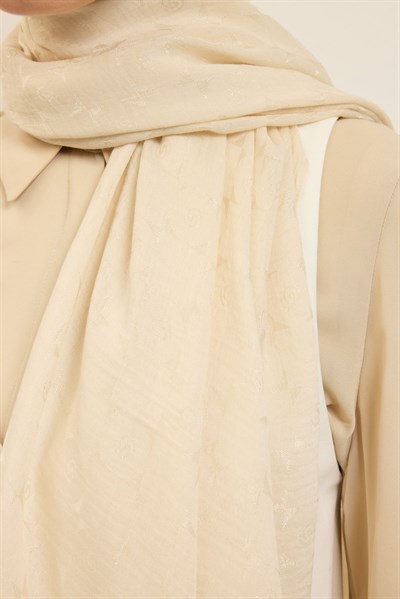 Naia Pamuk Şal Mini Monogram Krem