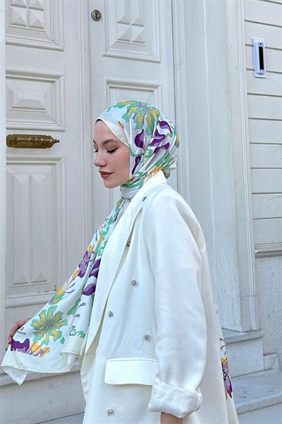 Nature Frezya Soft Şal Beyaz Mor 3038-09