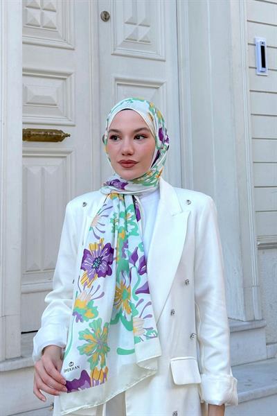 Nature Frezya Soft Şal Beyaz Mor 3038-09