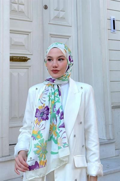 Nature Frezya Soft Şal Beyaz Mor 3038-09