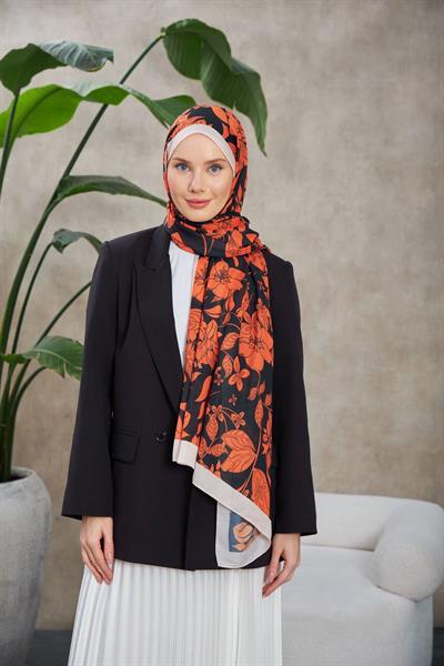 Nature Fulya Soft Şal Turuncu Siyag 3041-08