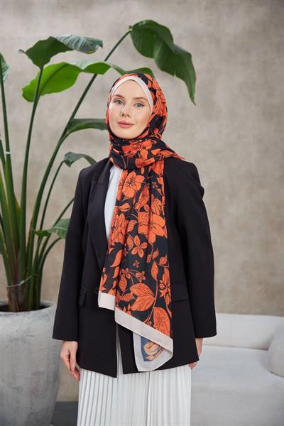 Nature Fulya Soft Şal Turuncu Siyag 3041-08