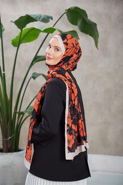 Nature Fulya Soft Şal Turuncu Siyag 3041-08