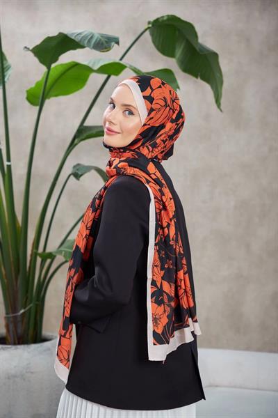 Nature Fulya Soft Şal Turuncu Siyag 3041-08