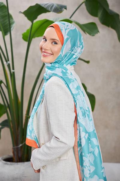 Nature Fulya Soft Şal Turuncu Su Yeşili 3041-12