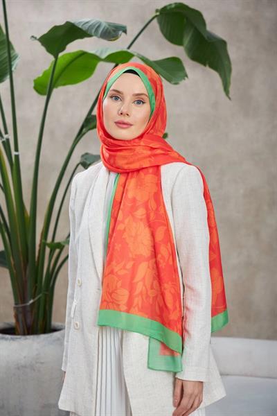 Nature Fulya Soft Şal Turuncu Yeşil 3041-05