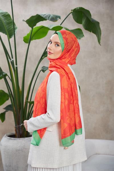 Nature Fulya Soft Şal Turuncu Yeşil 3041-05