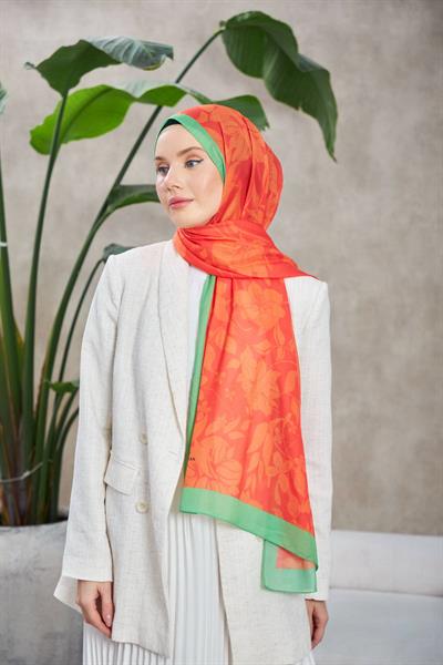 Nature Fulya Soft Şal Turuncu Yeşil 3041-05