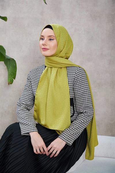 Novvela Desen İpeksi Jakar Şal Yağ Yeşili 9008-05