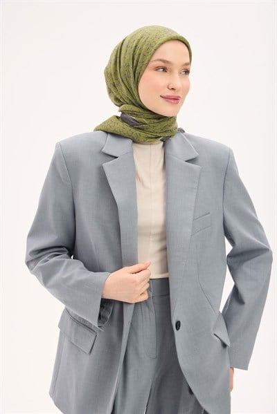 Olinda Eşarp Yonca Desen Koyu Gri 90x90